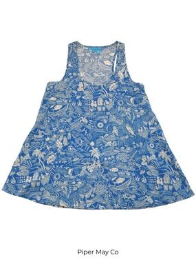 Tori Richard Blue Coastal Print Tank Top XS Resort Wear